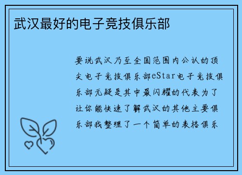 武汉最好的电子竞技俱乐部